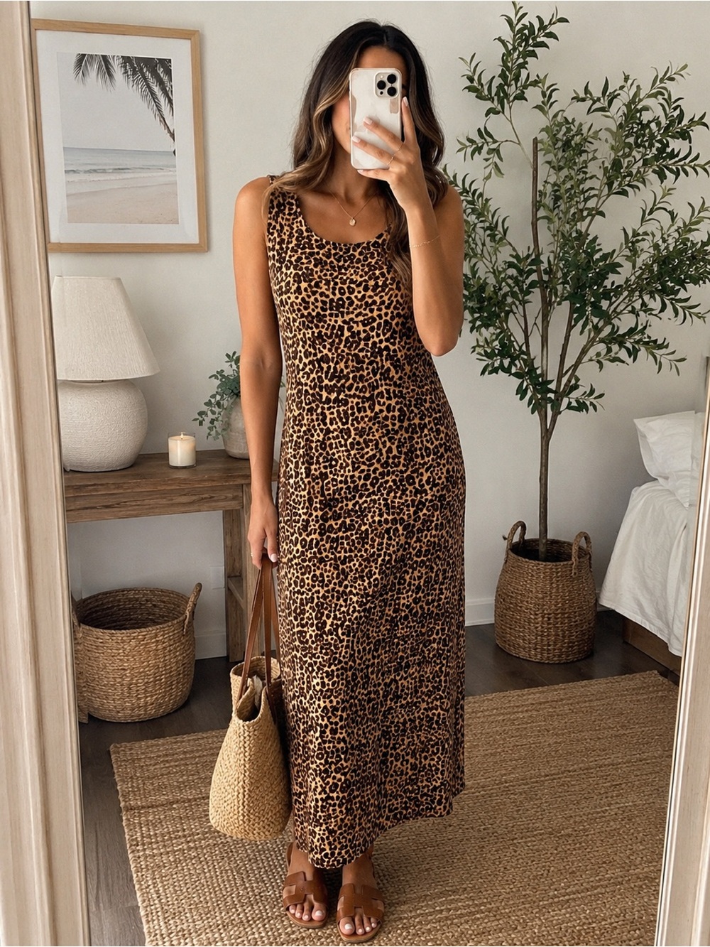 Vintage 90s Coco Bianco Leopard Print 100% Rayon Sleeveless Maxi Dress